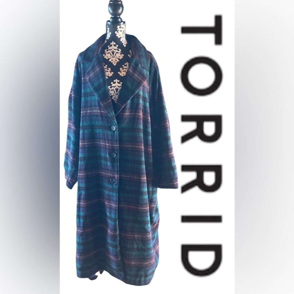 TORRID Cozy‎ Coat Jacket plus size 6X Button Down Longline Soft Warm Plaid Wool